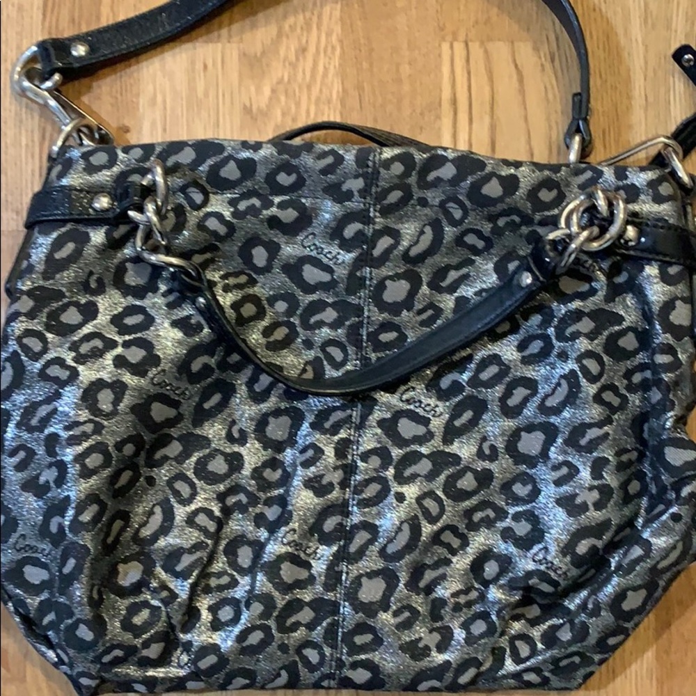 Coach Pleated Silver Metallic Ocelot Purse